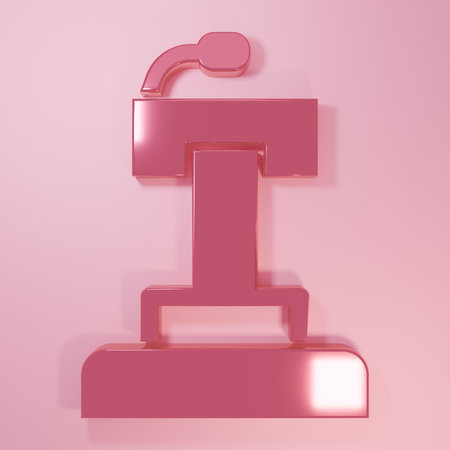 Pink Stage stand or debate podium rostrum icon isolated on pink background. Conference speech tribune. Minimalism concept. 3D render illustration.の写真素材