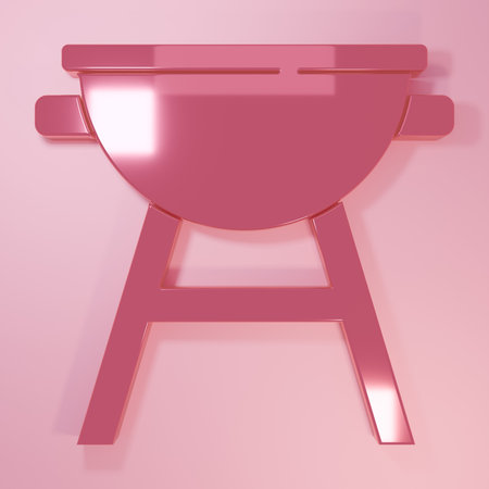 Pink Barbecue grill icon isolated on pink background. BBQ grill party. Minimalism concept. 3D render illustration.の写真素材