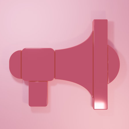 Pink Megaphone icon isolated on pink background. Speaker sign. Minimalism concept. 3D render illustration.の写真素材
