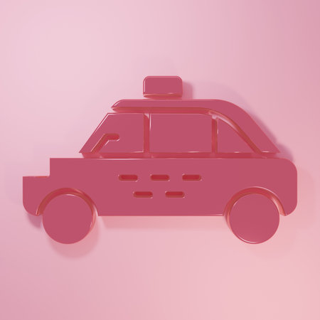 Pink Taxi car icon isolated on pink background. Minimalism concept. 3D render illustration.の写真素材