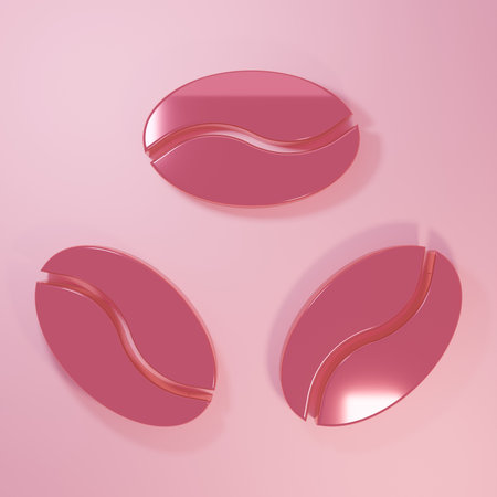 Pink Coffee beans icon isolated on pink background. Minimalism concept. 3D render illustration.の写真素材