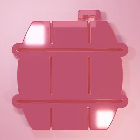 Pink Wooden barrel for wine icon isolated on pink background. Minimalism concept. 3D render illustration.の写真素材