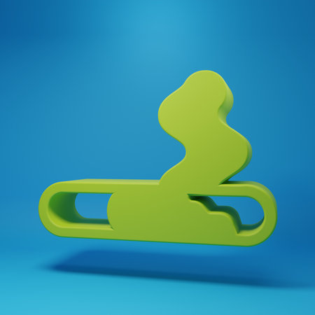 Green Cigarette icon isolated on blue background. Tobacco sign. Smoking symbol. Minimalism concept. 3D render illustration.の写真素材