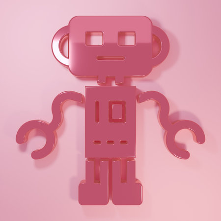 Pink Robot toy icon isolated on pink background. Minimalism concept. 3D render illustration.の写真素材