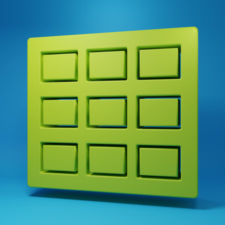 Green icon isolated on blue background. 3D render illustration.の写真素材