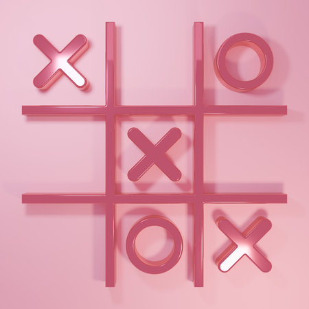 Pink Tic tac toe game icon isolated on pink background. Minimalism concept. 3D render illustration.の写真素材