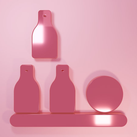Pink Bottles ball icon isolated on pink background. Minimalism concept. 3D render illustration.の写真素材