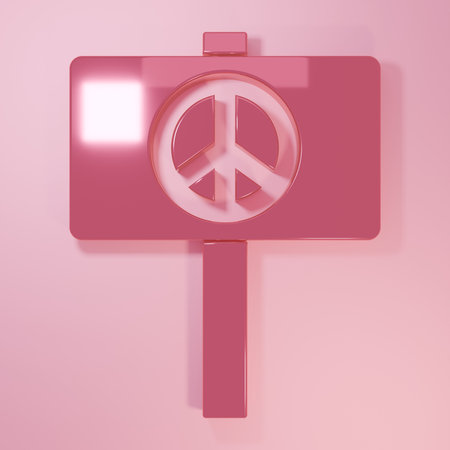 Pink Peace icon isolated on pink background. Hippie symbol of peace. Minimalism concept. 3D render illustration.の写真素材