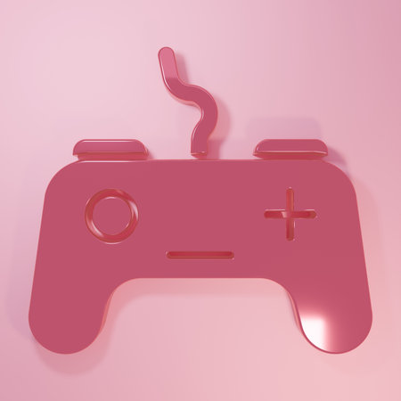 Pink Gamepad icon isolated on pink background. Game controller. Minimalism concept. 3D render illustration.の写真素材