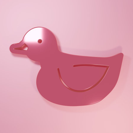 Pink Rubber duck icon isolated on pink background. Minimalism concept. 3D render illustration.の写真素材