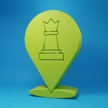 Green Chess icon isolated on blue background. Business strategy. Game, management, finance. Minimalism concept. 3D render illustration.の写真素材