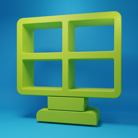 Green Solar energy panel icon isolated on blue background. Minimalism concept. 3D render illustration.の写真素材