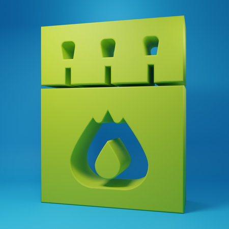 Green icon isolated on blue background. Minimalism concept. 3D render illustration.の写真素材