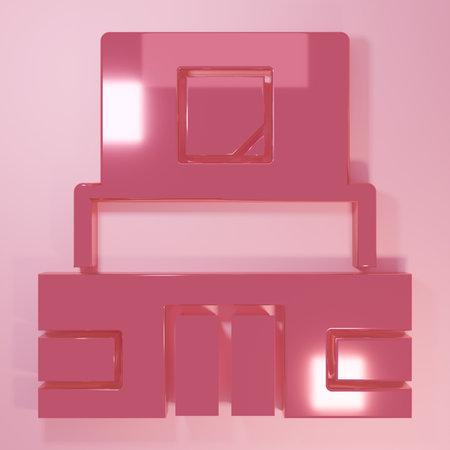 Pink Mausoleum icon isolated on pink background. Russia architecture landmarks, sightseeing places. Minimalism concept. 3D render illustration.の写真素材