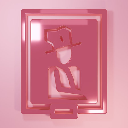 Pink Portrait picture in museum icon isolated on pink background. Minimalism concept. 3D render illustration.の写真素材