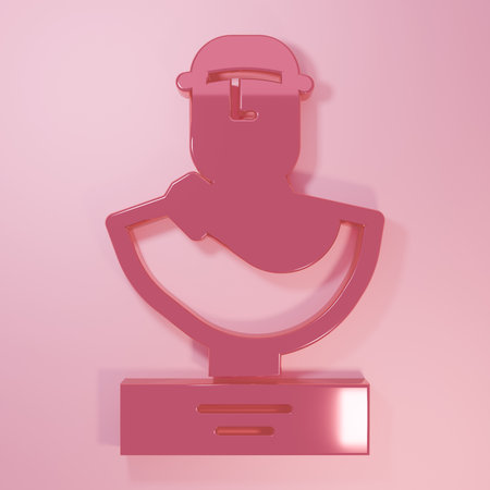 Pink Ancient bust sculpture icon isolated on pink background. Minimalism concept. 3D render illustration.の写真素材