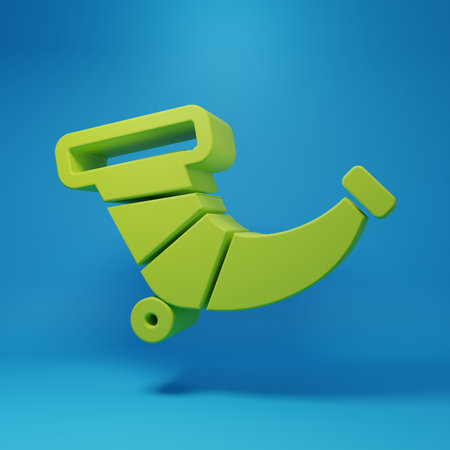 Green Hunting horn icon isolated on blue background. Minimalism concept. 3D render illustration.の写真素材