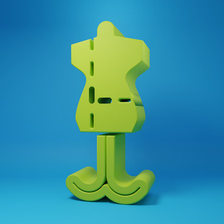 Green Mannequin icon isolated on blue background. Tailor dummy. Minimalism concept. 3D render illustration.の写真素材