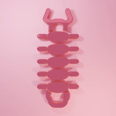Pink Centipede insect icon isolated on pink background. Minimalism concept. 3D render illustration.の写真素材