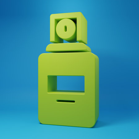Green Perfume icon isolated on blue background. Minimalism concept. 3D render illustration.の写真素材