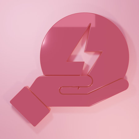 Pink Lightning bolt icon isolated on pink background. Flash sign. Charge flash icon. Thunderbolt. Lighting strike. Minimalism concept. 3D render illustration.の写真素材