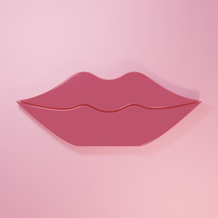 Pink Smiling lips icon isolated on pink background. Smile symbol. Minimalism concept. 3D render illustration.の写真素材