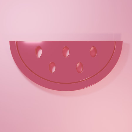 Pink Watermelon icon isolated on pink background. Minimalism concept. 3D render illustration.の写真素材