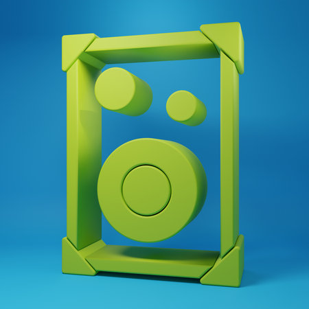 Stereo speaker icon isolated on blue background. Sound system speakers. Music icon. Musical column speaker bass equipment. Minimalism concept. 3D render illustration.の写真素材