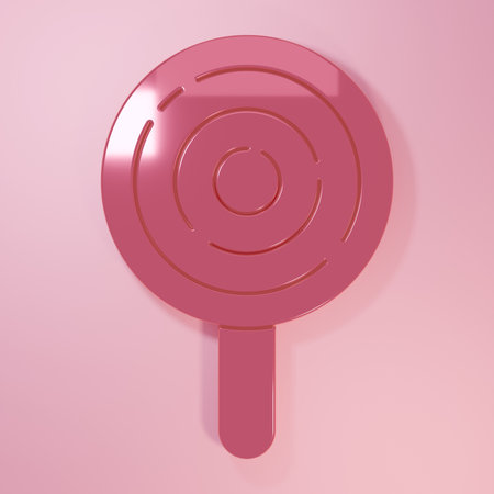 Pink Lollipop icon isolated on pink background. Candy sign Food, delicious symbol. Minimalism concept. 3D render illustration.の写真素材