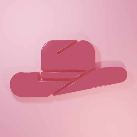 Pink Western cowboy hat icon isolated on pink background. Minimalism concept. 3D render illustration.の写真素材