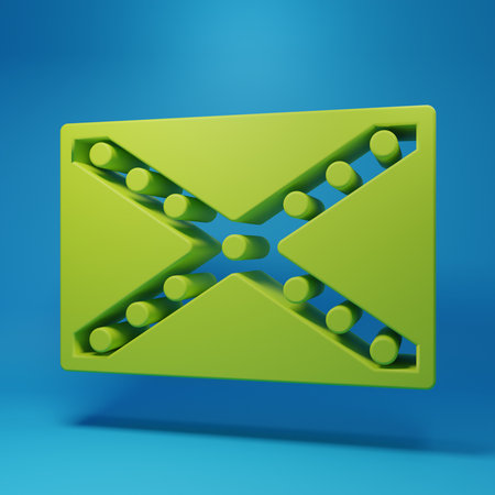 Green National flag icon isolated on blue background. Minimalism concept. 3D render illustration.の写真素材
