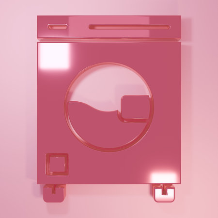 Pink Washer icon isolated on pink background. Washing machine icon. Clothes washer - laundry machine. Home appliance symbol. Minimalism concept. 3D render illustration.の写真素材