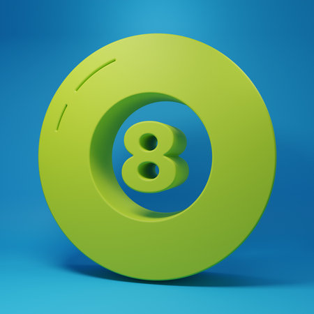 Green Billiard pool snooker ball icon isolated on blue background. Minimalism concept. 3D render illustration.の写真素材