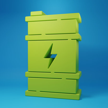 Green Bio fuel barrel icon isolated on blue background. Eco bio and canister. Green environment and recycle. Minimalism concept. 3D render illustration.の写真素材