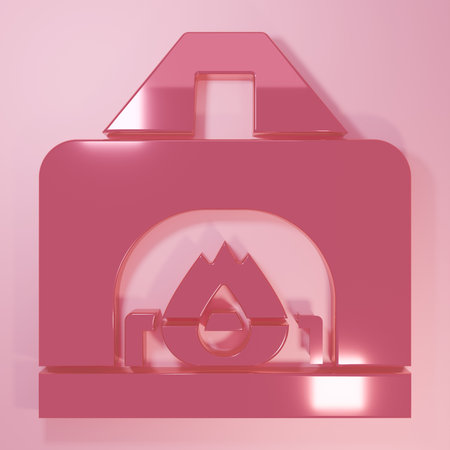 Pink Interior fireplace icon isolated on pink background. Minimalism concept. 3D render illustration.の写真素材