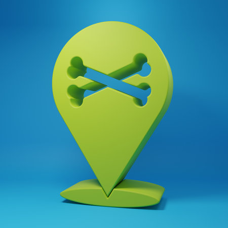 Green Location icon isolated on blue background. Minimalism concept. 3D render illustration.の写真素材