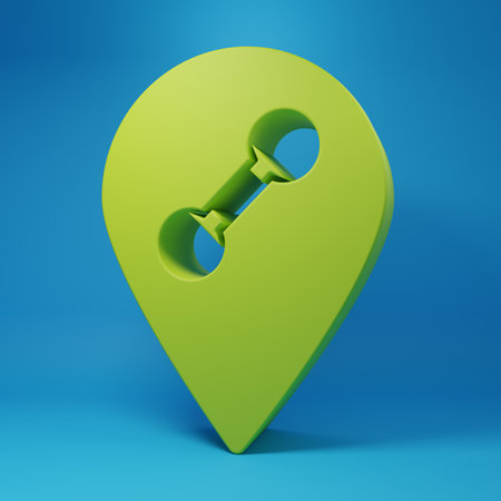 Green Location gym icon isolated on blue background. Minimalism concept. 3D render illustration.の写真素材