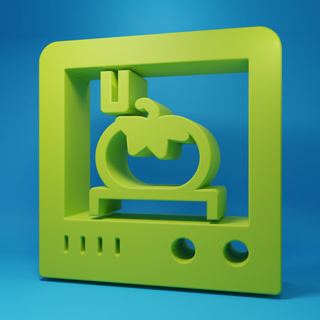 Green 3D printing technology icon isolated on blue background. Minimalism concept. 3D render illustration.の写真素材