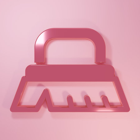 Pink Brush for cleaning icon isolated on pink background. Minimalism concept. 3D render illustration.の写真素材