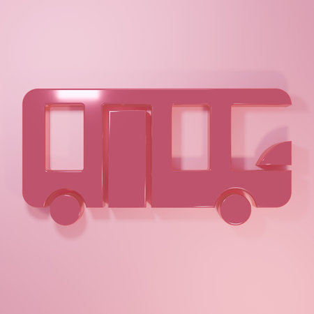 Pink Airport bus icon isolated on pink background. Minimalism concept. 3D render illustration.の写真素材
