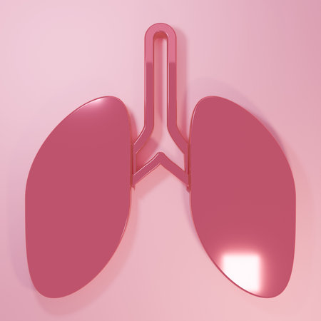 Pink Lungs icon isolated on pink background. Minimalism concept. 3D render illustration.の写真素材