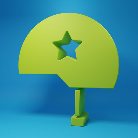 Green Military helmet icon isolated on blue background. Army hat symbol of defense and protection. Protective hat. Minimalism concept. 3D render illustration.の写真素材