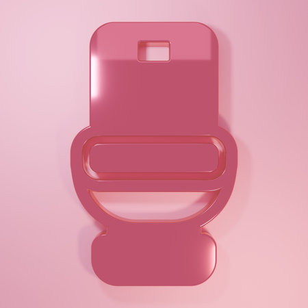 Pink Toilet bowl icon isolated on pink background. Minimalism concept. 3D render illustration.の写真素材