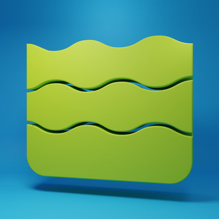 Green Wave icon isolated on blue background. Minimalism concept. 3D render illustration.の写真素材