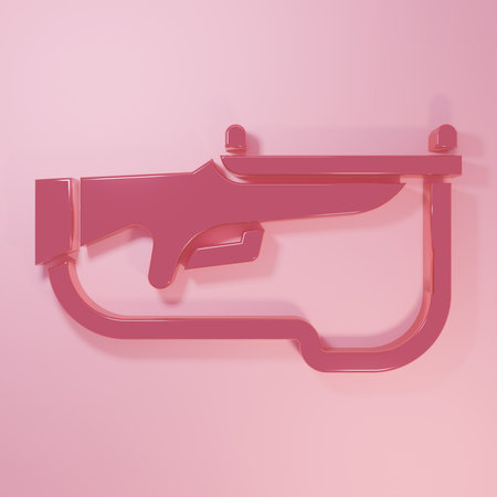 Pink Biathlon rifle icon isolated on pink background. Ski gun. Minimalism concept. 3D render illustration.の写真素材