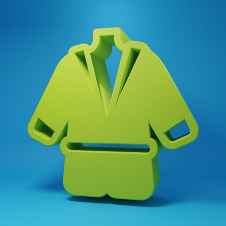 Green Bathrobe icon isolated on blue background. Minimalism concept. 3D render illustration.の写真素材