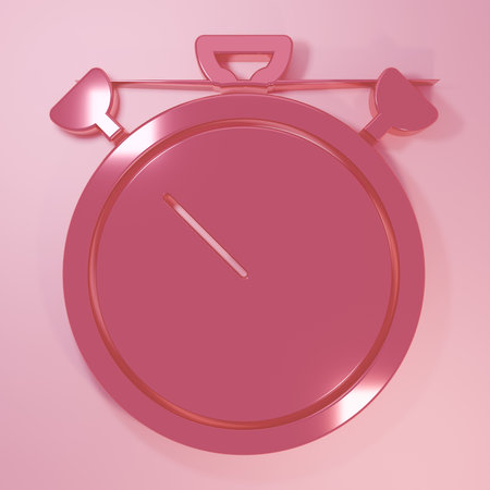 Pink Stopwatch icon isolated on pink background. Time timer sign. Chronometer sign Minimalism concept. 3D render illustration.の写真素材