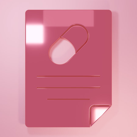 Pink Medical prescription icon isolated on pink background. Rx form. Recipe medical. Pharmacy or medicine symbol. Minimalism concept. 3D render illustration.の写真素材