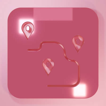 Pink Route location icon isolated on pink background. Map pointer sign. Concept of path or road. GPS navigator. Minimalism concept. 3D render illustration.の写真素材