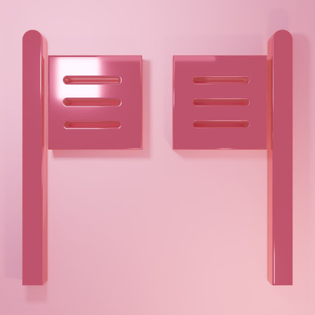 Pink Old western swinging saloon door icon isolated on pink background. Minimalism concept. 3D render illustration.の写真素材